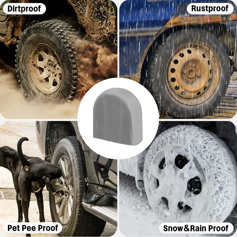 OutdoorLines Outdoor Waterproof Tire Covers Set of 4 - UV-Proof Trailer Wheel Cover Windproof Tire Protector for RV Jeep Trailers Camper Van Truck, Universal Tire Covering Fits Diameters 24"-26", Gray S - Fits Tire Diameters 24"-26"