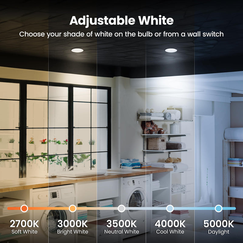 Feit Electric LED Recessed Light Retrofit Kit - 5/6 in Dimmable with Baffle Trim, 75W Equivalent, Adjustable White 2700K–5000K, 90+ CRI, for Living, Bathroom, Dining & Kitchen Room 6 Count (Pack of 1) 6 Way + 75W