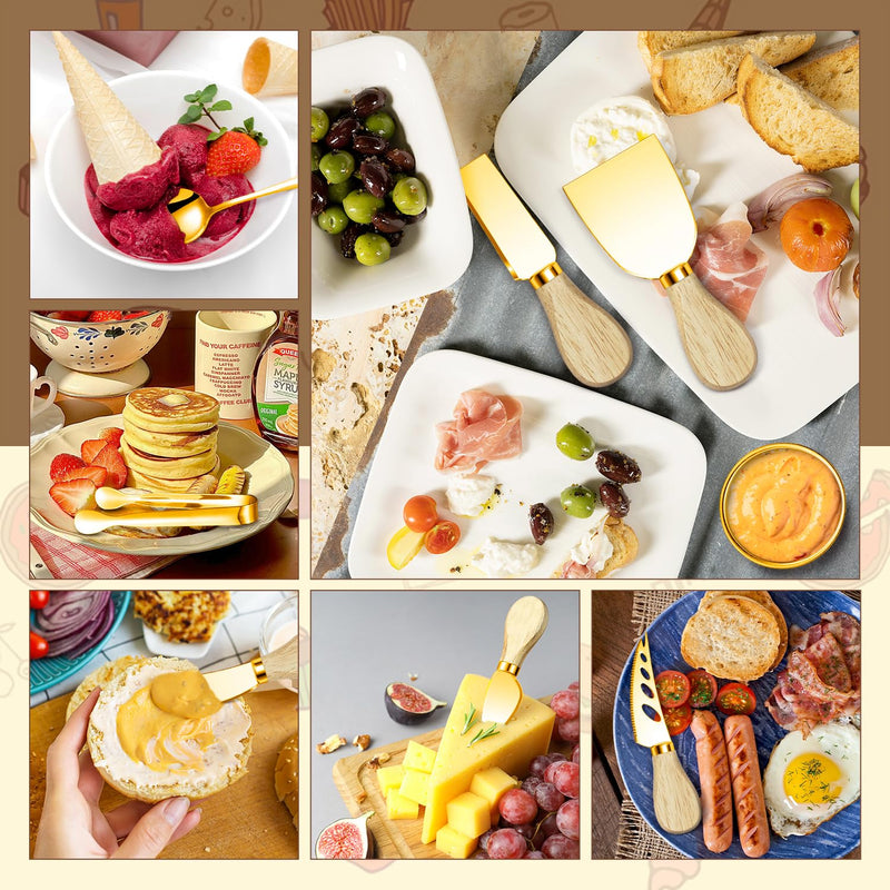 Charcuterie Boards Accessories Gold Charcuterie Utensils Cheese Butter Spreader Knife Set Small Serving Tongs Forks and Spoons Dipping Bowls Honey Dippers Toothpick Flags for Party Platter Appetizers