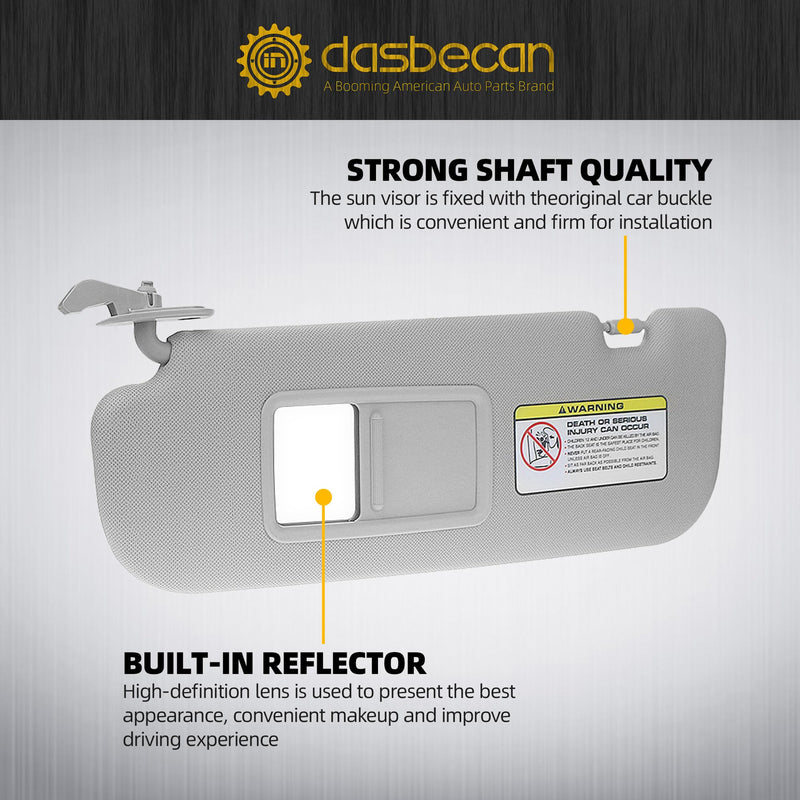 Dasbecan Gray Left Driver Side Sun Visor Compatible with Hyundai Elantra 2011 2012 2013 2014 2015 Replaces# 852103X000TX Left Gray