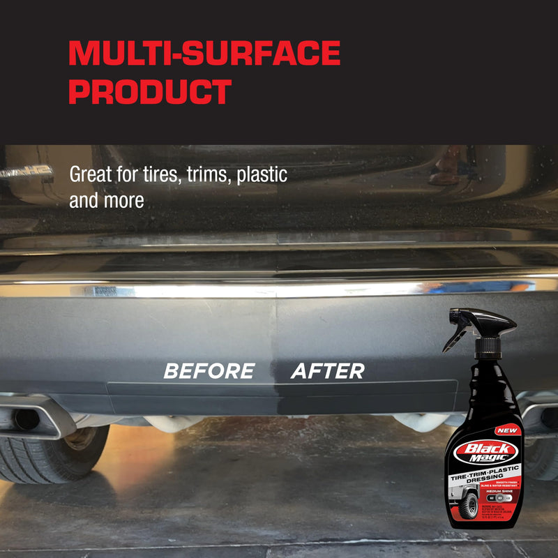 Black Magic 120230 Tire Trim Plastic Dressing, Medium Shine, Streak-Free, Water Resistant & Non-Greasy Formula for Tires, Trim & Plastic, Lasts Up to 2 Weeks - 16 Fl Oz 16 Fl Oz. (Pack of 1)
