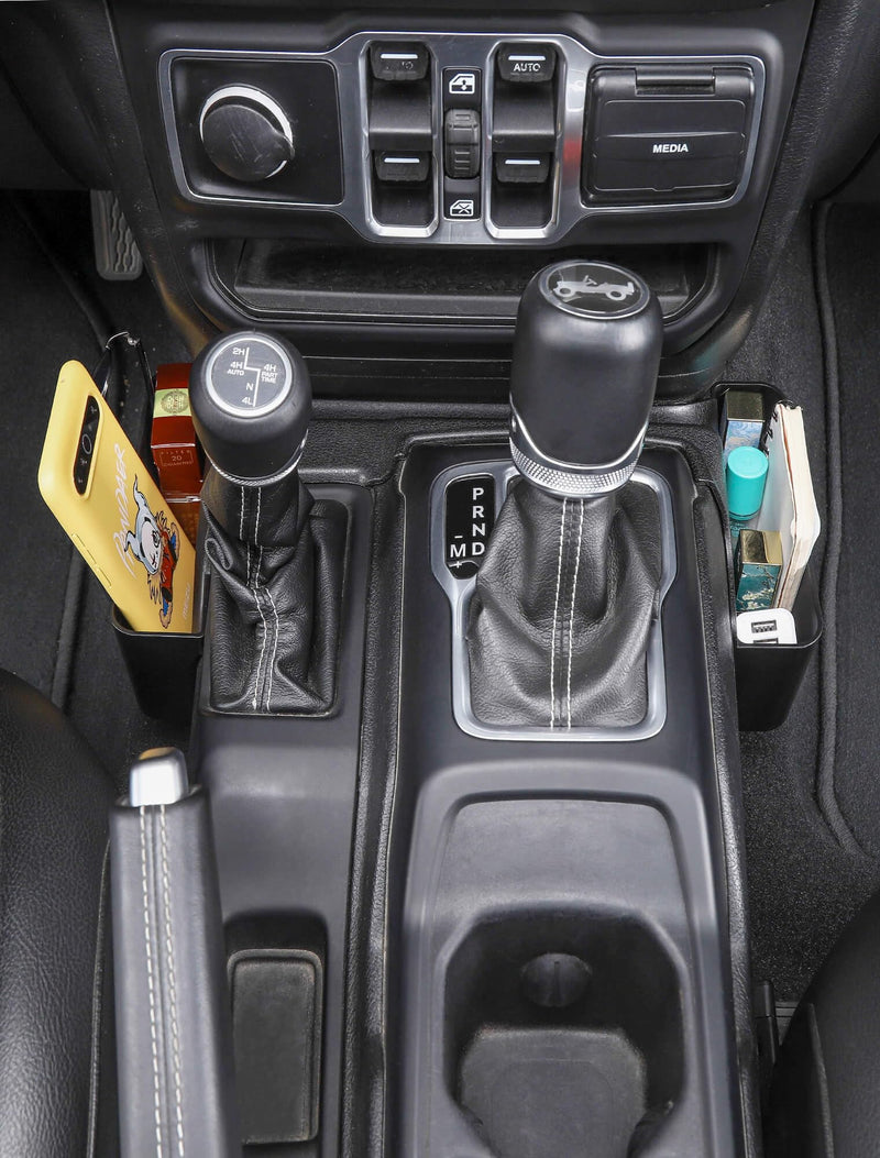 Savadicar GT-2 Shifter Storage Box, Gear Shift Console Side Tray Organizer Compatible with 2018-2025 Jeep Wrangler JL JLU 4XE & Gladiator JT, Interior Storage Accessories, Black, 1 PC Standard No Pattern