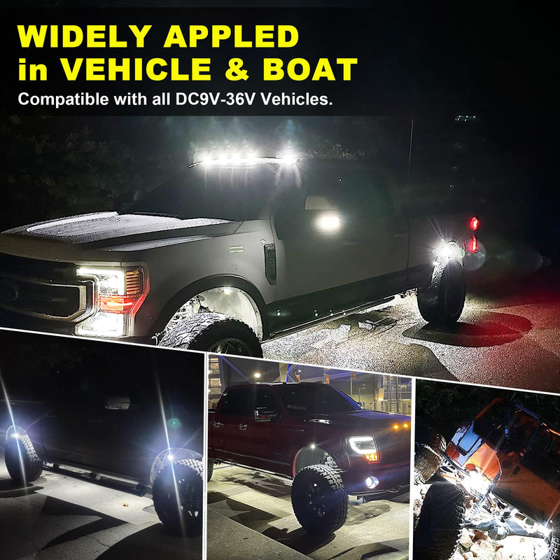 Nicoko 4Pods Pure White 72 Leds SMD Chips 72w High Power Rock Lights Super Bright White Offroad Car Boat Underglow Lights IP68 Waterproof for Truck SUV UTV ATV RZR Pure white rock lights