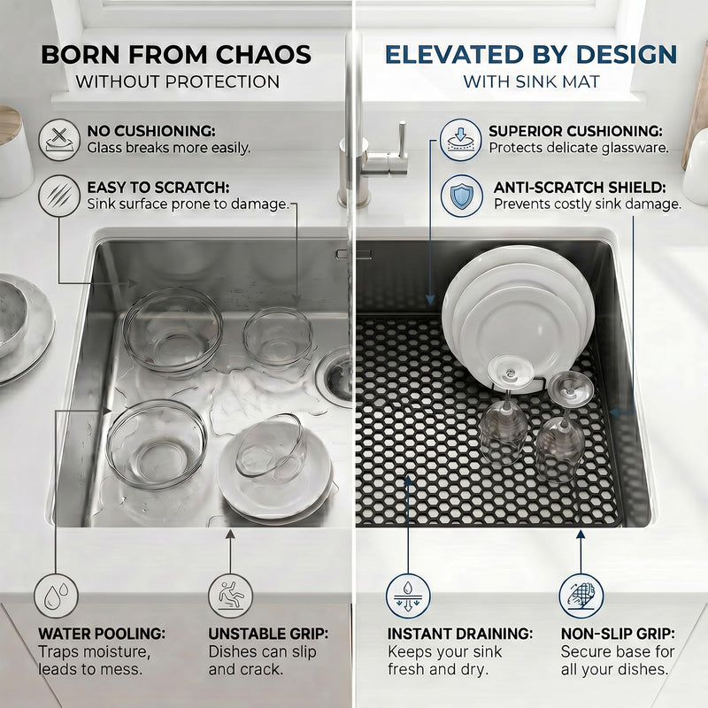 Sink Protectors for Kitchen Sink, 28.34''x 15.74'' Silicone Sink Mat Grid Protector for Bottom of Farmhouse Stainless Steel Porcelain - Can DIY Drain Hole Non-slip Heat Resistant Liner (Black) （Black）28.34" x 15.74"