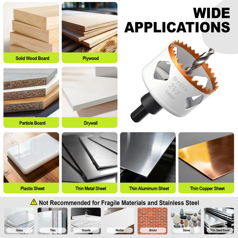 KATA Door Lock Installation Kit for Metal & Wood Doors, 1-3/8" to 1-3/4" Bi-Metal Hole Saw with Adjustable Guide Template, Installing Deadbolt and Knob, Extra Drill Bit & Screwdriver Bit Inclued Green/Grey