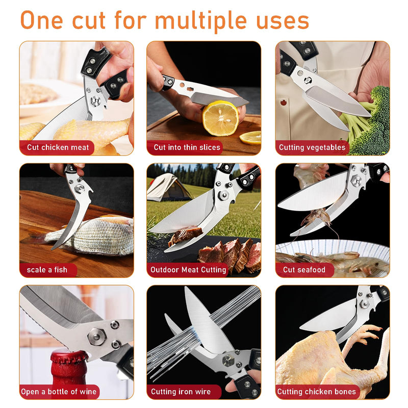 Professional Heavy Duty Kitchen Shears for Food – All in one Stainless Steel Chicken Shears Cut Bones, Meat, Fish Scales, Bottle Opener, Dishwasher Safe, Gift for Christmas Thanksgiving，Black Red Black Red