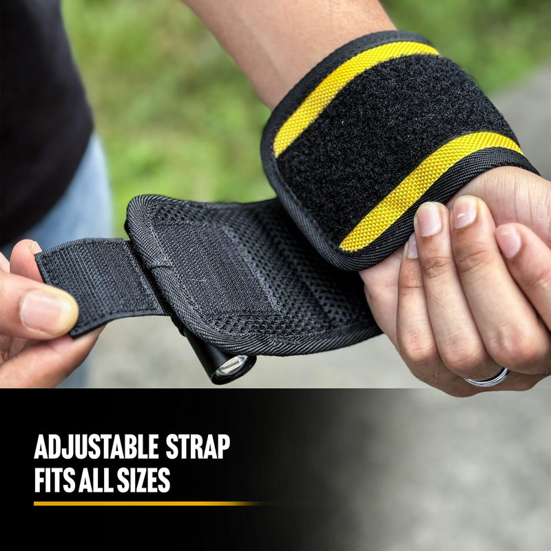 Galvanox Magnetic Wristband with Hands-Free Work Light (3-Mode) for Holding Screws Nails and Drill Bits, Durable Nylon with Powerful Magnets - Tool Gift for Men, Dad, Husband, Handyman (Yellow) Yellow