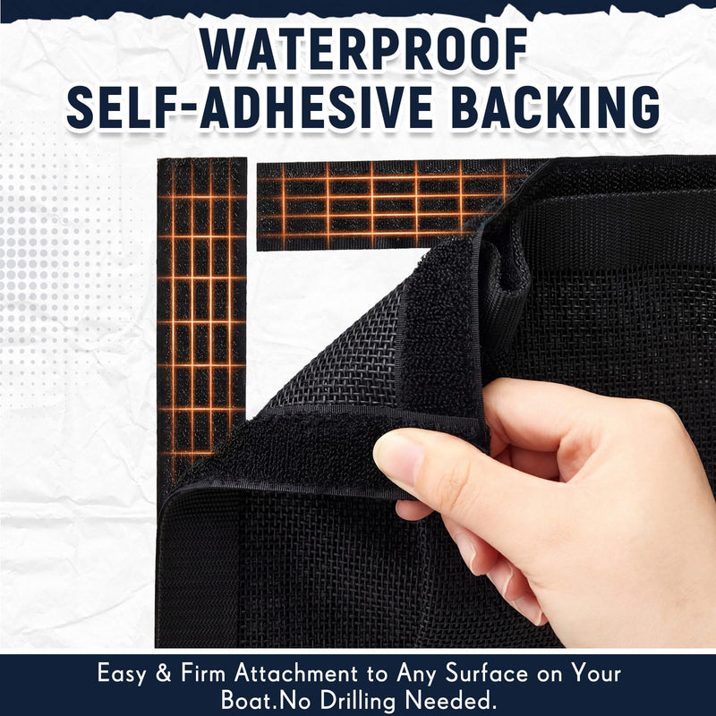 4 Pcs 10" x 7" Self-Adhesive Boat Storage Mesh Bag, Tear Resistant Waterproof Boat Storage Accessories, Sailboat Pontoonboat Caddy Organizer for Tackle, Tools, Gear, Gloves Small Items