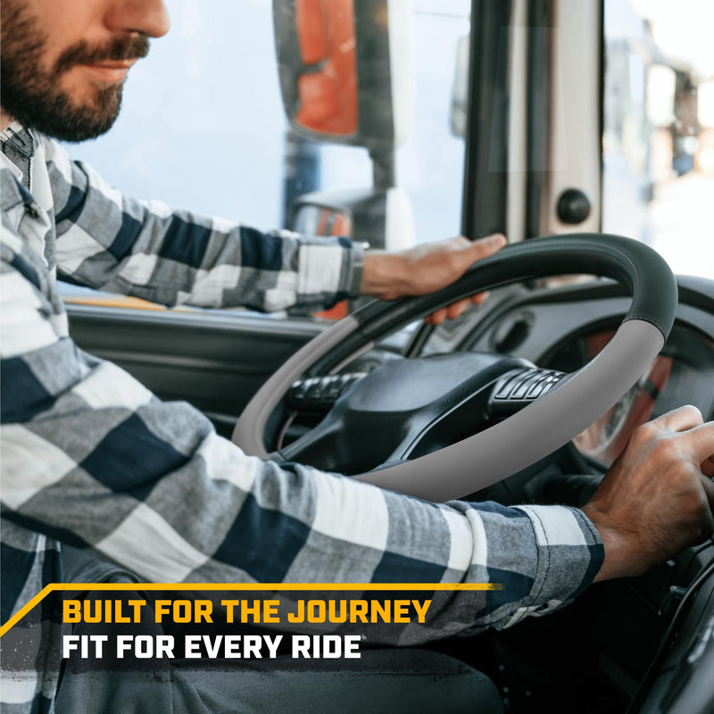 Cat® BigDrive Faux Gray/Black Leather Semi Truck Steering Wheel Cover, Fits RV and Big Rig Trucker, Steering Wheel Cover for Trucks 18 Wheeler - X-Large 17.5" - 18" Inches XL Big Rig (17.5-18") Black/Gray BigDrive