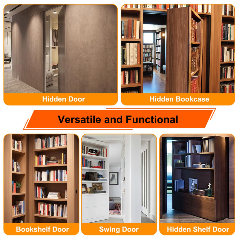 Hidden Door Hinge, 570LBS Load-Bearing Thickened Solid Alloy Steel, 360° Rotation Heavy Duty Pivot Hinge, Swinging Conceal Hinges for Secret Doors, Bookcase, Murphy & Shelf Doors 1 Set