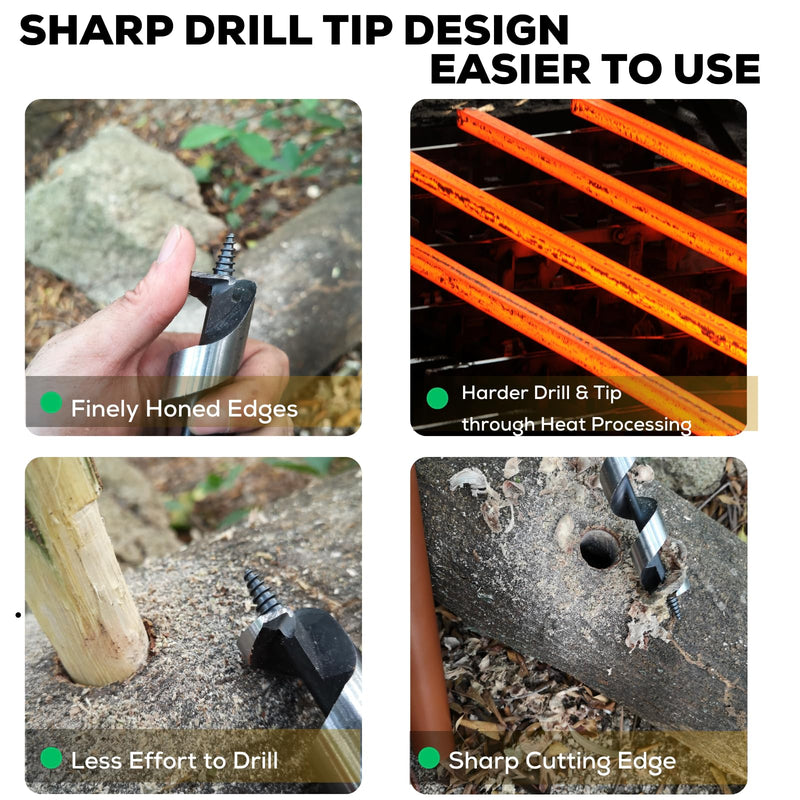Hand Auger Wood Drill, Upgrade Welds Bushcraft Auger w/ Sharp Scottish Eye, Survival Tools for Bushcraft Projects/ Camping/Outdoors, 1*10inch Settlers Wrench & Folding Saw Kit, Bushcraft Gear