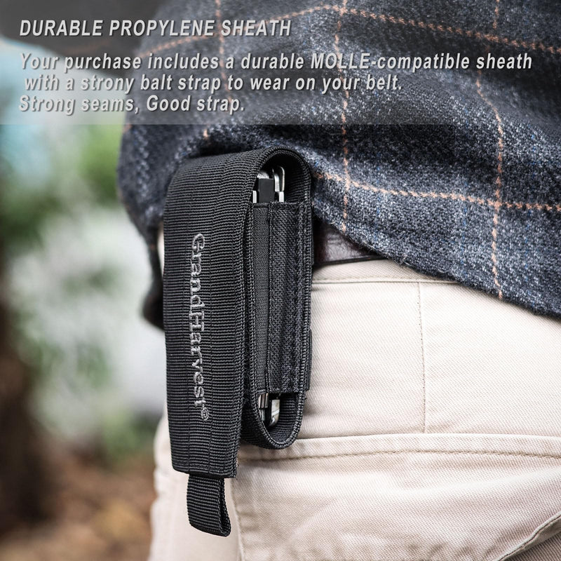 GrandHarvest Multitool, 25-in-1 Spring Loaded Pliers Multi Tool, Each Tools with Safety Lock-Stainless Steel Multi-Tool, Propylene Sheath, Survival Gear for Camping, Hiking, Multi Plier, Pocket Knife