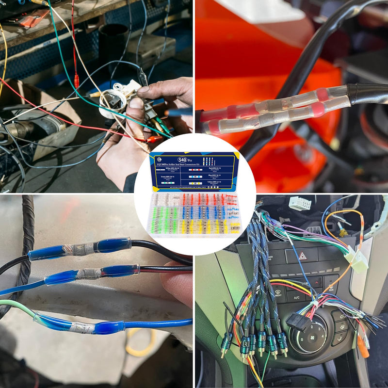 ZQZ 540PCS Solder Seal Wire Connectors Kit, Heat Shrink Solder Stick, Waterproof Soldering Butt Connectors, Electrical Crimpless Solders Wire Terminals Assortment Kit, Marine Butt Splice Connector Solder Seal 540PCS