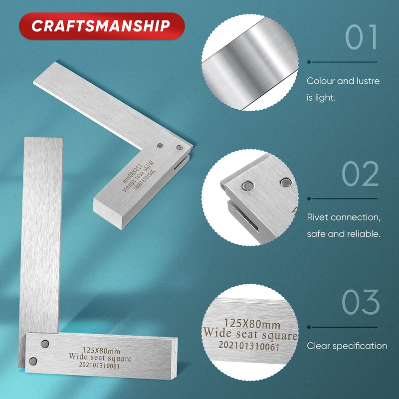 Machinist Square Set, 2", 3", 4" and 6" Squares Machinist Engineer Steel Benchmark Measure Tools High Precision 90 Degree Wide Base Tool L-Type Testing Measuring Tool 2", 3", 4" and 6"