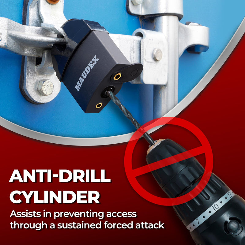 Maudex® MDL60 High Security Padlock for Outdoor Use - [10 Keys] - [Anti Drill, Anti Pick Cylinder] - Ideal Lock for Storage Unit, Shed, Gate, Container with 0.67” Shackle Clearance 60 mm Normal Shackle Black