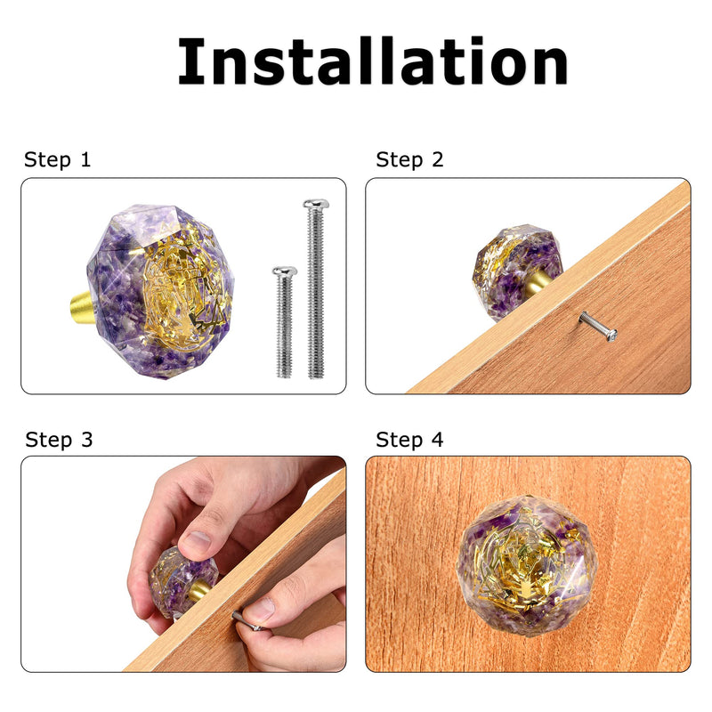Lpraer 2Pcs Resin Crystal Knobs with Amethyst Decorative Stone Drawer Pulls Cabinet Knob for Kitchen Cupboard Dresser Closet Wardrobe