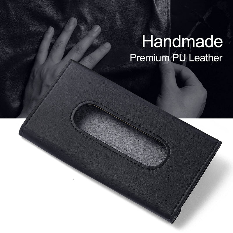 Car Tissue Holder, Upgraded Version Hanging Tissue Holder in Car, Premium PU Leather Car Napkin Holder for Universal Auto, Easy Use (Black)
