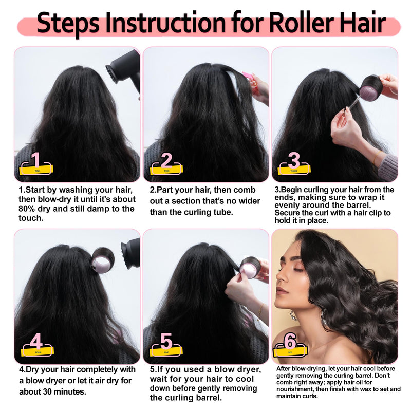  [AUSTRALIA] - 4 Sizes Self-Grip Hair Rollers Set with Clips - 4 Sizes for Long, Short Hair & Bangs (25mm, 36mm, 48mm, 60mm), (Pink, 4 Sizes) Pink