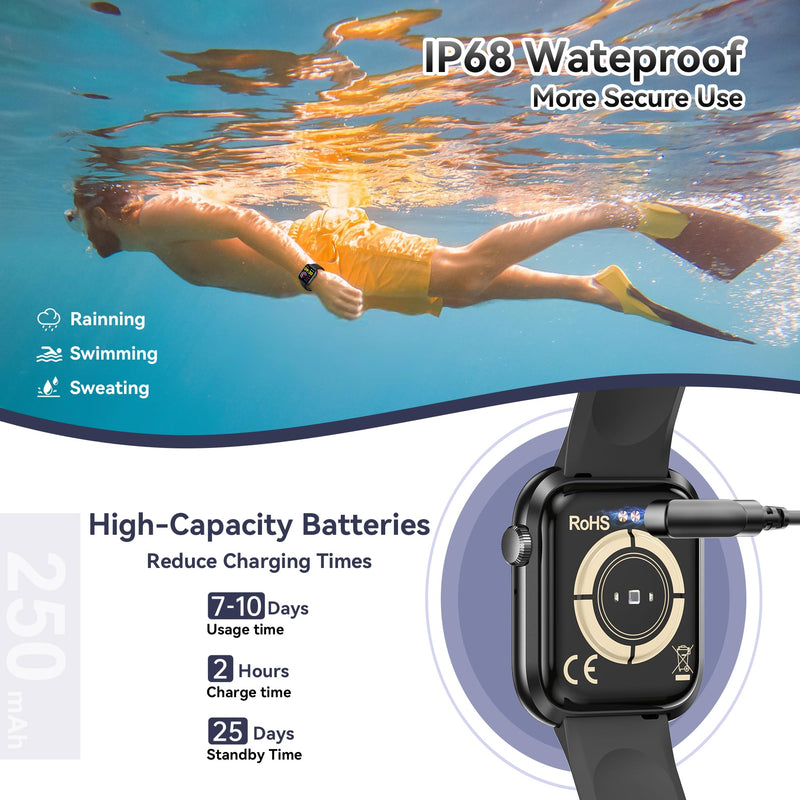 Smart Watch for Men Women(Answer/Make Call), 1.83" Fitness Watch with Heart Rate/Blood Pressure/Blood Oxygen, Pedometer, Sleep Tracker,120+ Sport Modes, IP68 Waterproof Fitness Tracker for Android iOS Black