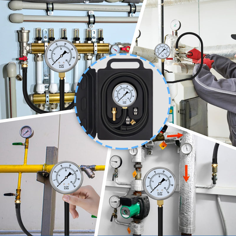 Manometer Gas Pressure Tester 0-35'' WC Natural or LP Gas Pressure Test Kit Natural Gas Meter Manifold Gauge with 1/8" NPT Brass Fitting Barbed Connection and 40" Hose Clamp