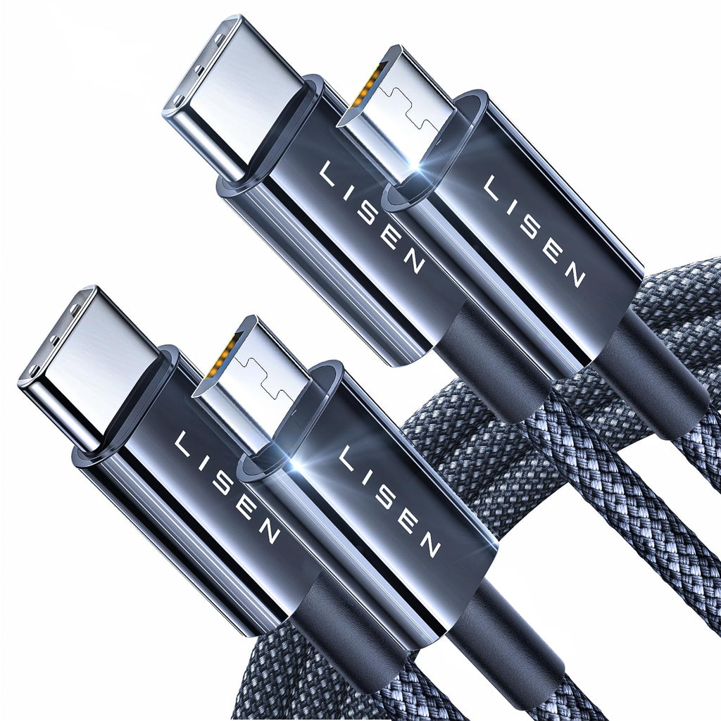 LISEN USB C to Micro USB Cable,2-Pack Nylon Braided Micro USB Cable[3.3ft],Ps4 Controller Charger Cable,Micro USB Kindle Charger Cord,Compatible with PS4/Xbox One/Android phone and Samsung S7 S6 S5