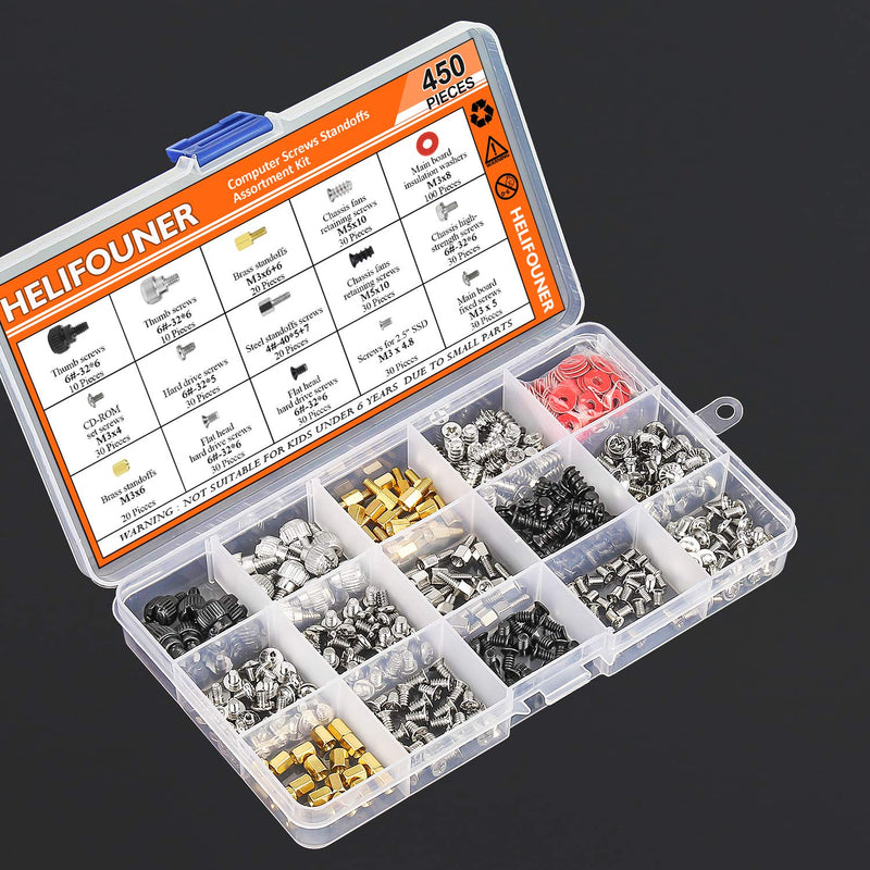 450 Pieces Computer Standoffs Spacer Screws Assortment Kit for Hard Drive Computer Case Motherboard Fan Power Graphics