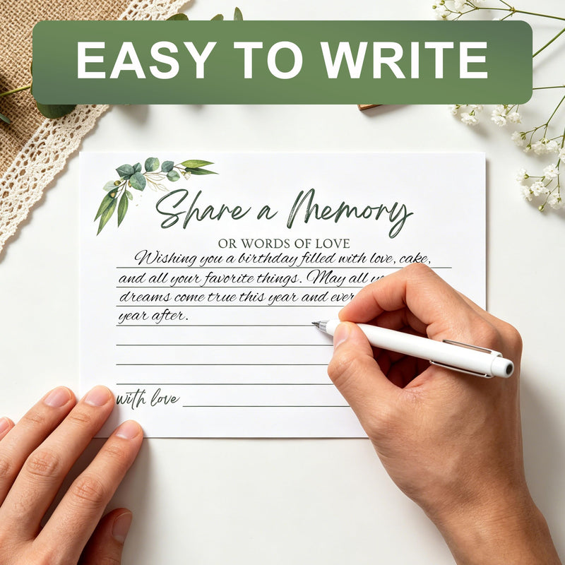 50 PCS Share a Memory Cards for Celebration of Life, Anniversary, Funeral Green 01