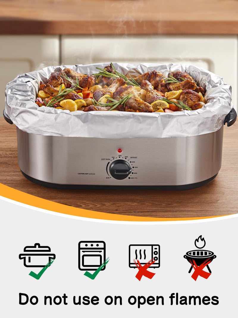 SMARTAKE Foil Electric Roaster Liners, 4-Count Disposable Turkey Oven Cooking Bags, Fits 16, 18, 22 Quart Roaster Pan, Instant Cleanup for Thanksgiving Christmas, 16 x 34 Inch