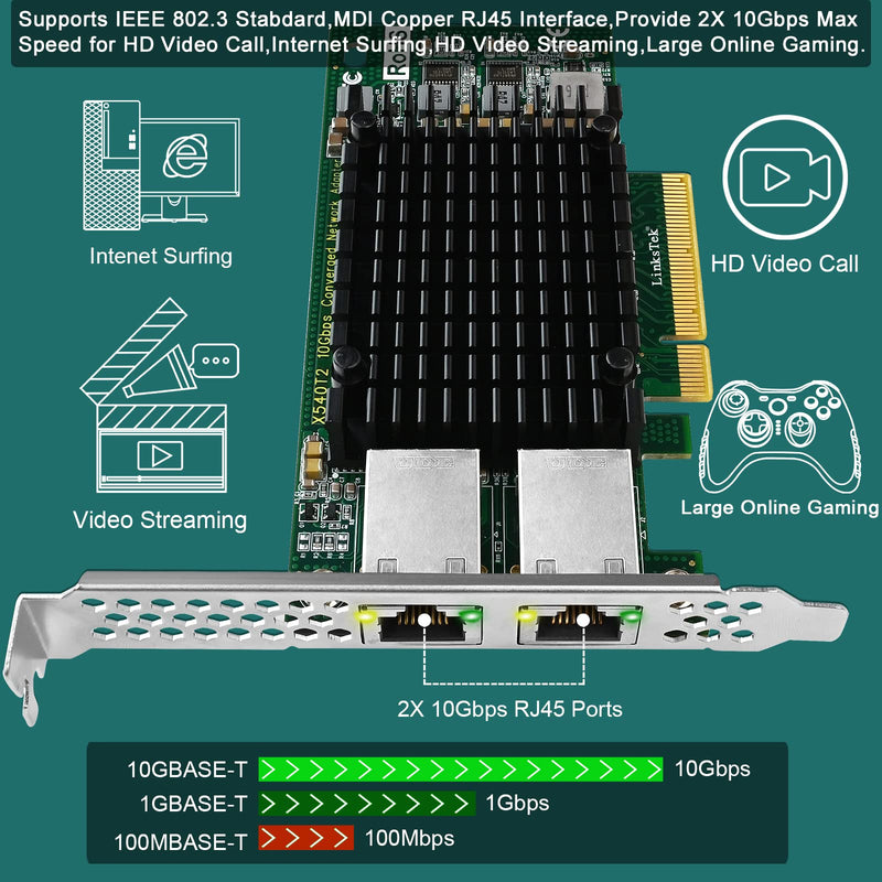 X540T2 Dual 10GbE RJ45 Ports Converged Ethernet Adapter for Servers and Desktop PCs, Intel X540AT2 10GbE Converged Ethernet Controller, 2X 10GbE RJ45, for Virtualization, Storage and Gaming (X540T2) X540T2