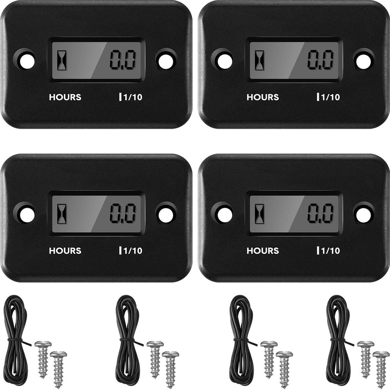 4 Pieces Hour Meters for Small Engines Inductive Digital Engine Meter Automatically Shutdown Tachometers Small Hour Tachometers for Motorcycle Lawn Mower Generator Chainsaws (Black) Black