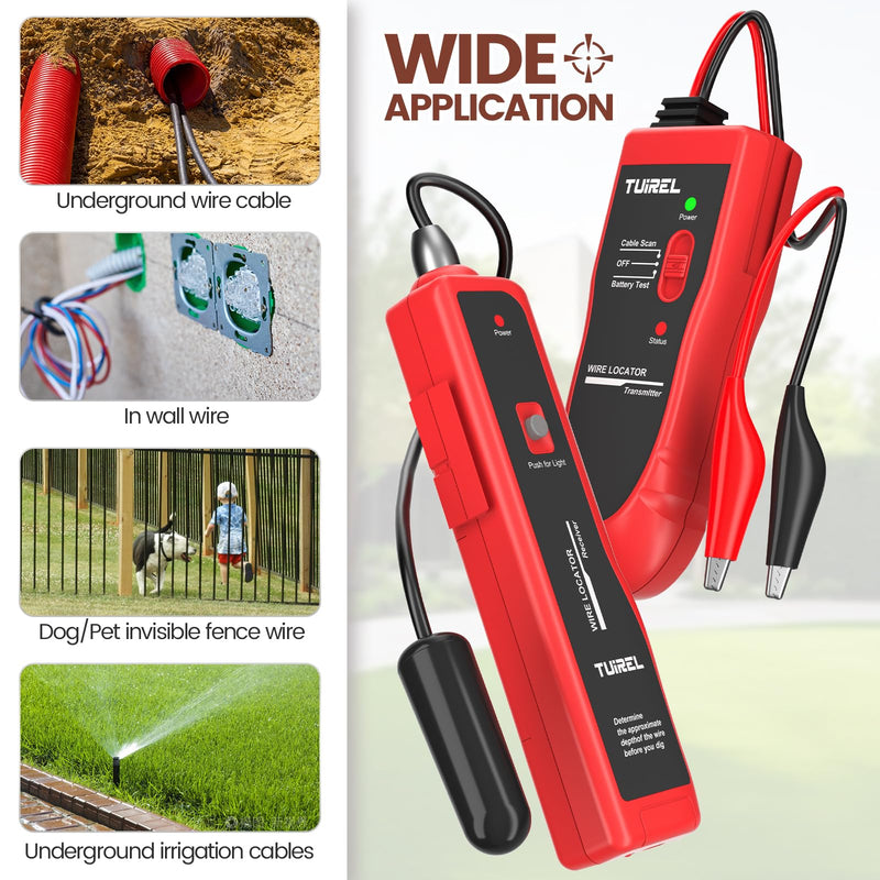 Underground Wire Locator, Cable Tester F02 Pro with 1100mAh Rechargeable Battery, Up to 4 Feet Deep and 2000 Feet Length, Wire Tracer for Locating Dog Fence Irrigation Cable Wire Control TL25 B2