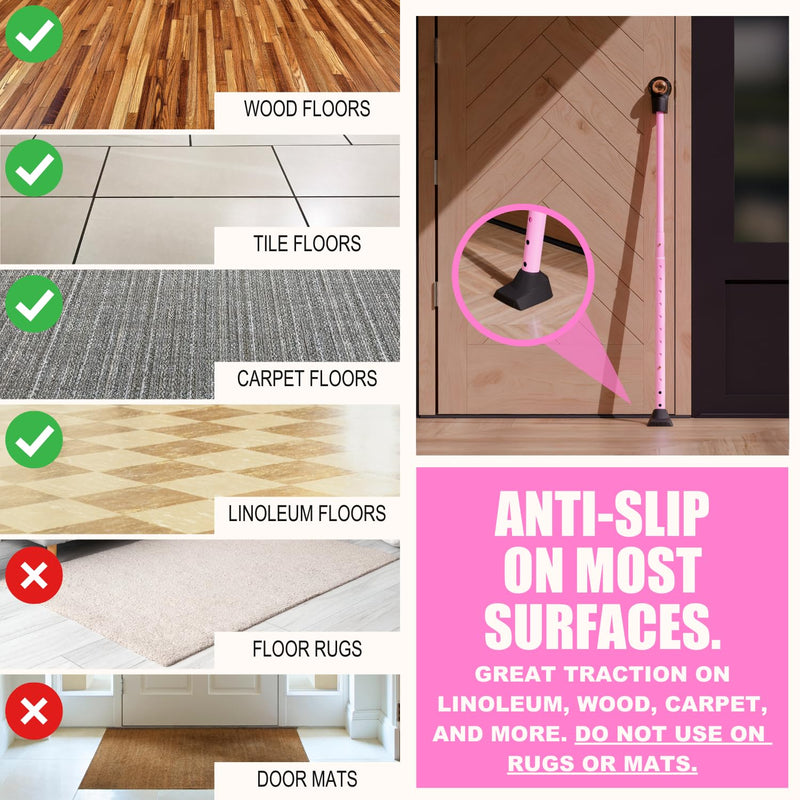 SECURITYMAN 3-in-1 Door Security Bar, Security Door Stoppers & Door Barricade – Heavy Duty Adjustable Iron Security Lock Bar for Home Defense, Apartment & Travel Safety (1 Pack - Pink) 1 Pack