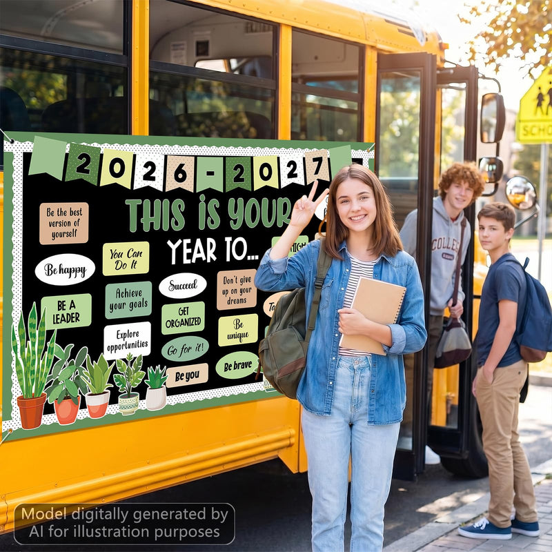 Plant Motivational Backdrop Banner This is Your Year Classroom Decor | Inspirational Classroom Decoration Welcome Back to School Background for First Day of School Party Photo Booth Prop Supplies green plant