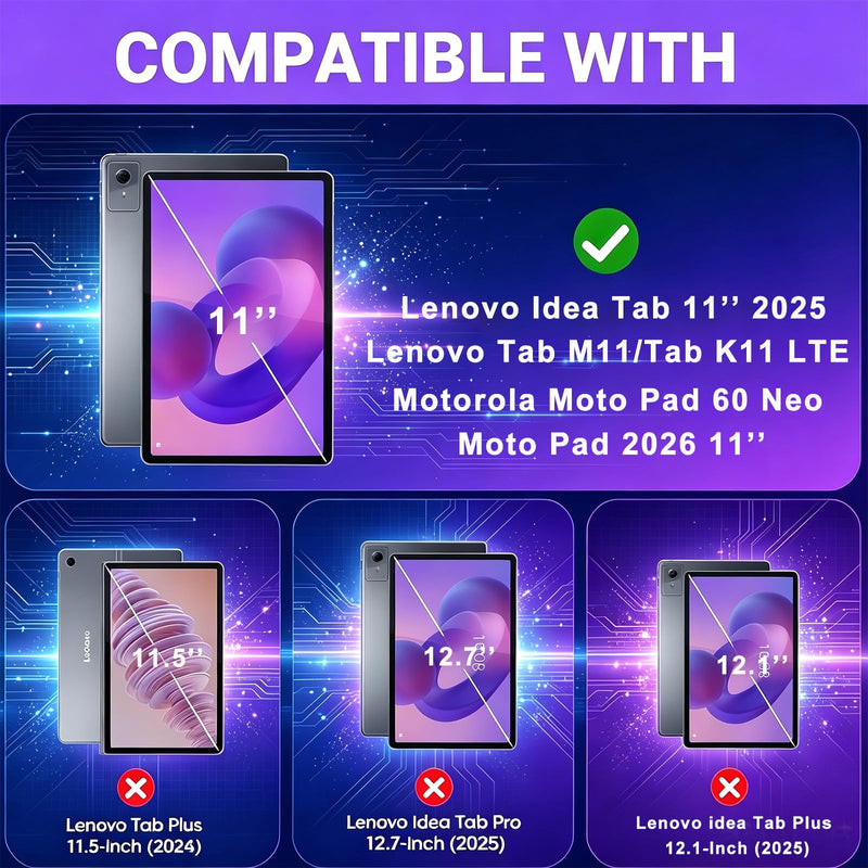 Caweet Case for Lenovo Idea Tab 2025/Motorola Moto Pad 60 Neo/Moto Pad 2026 11 Inch, Heavy Duty Shockproof Full-Protection Adjustable Stand Silicone Cover, Black