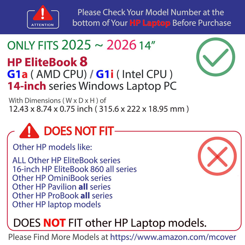 mCover Case Compatible Only for 2025-2026 14" HP EliteBook 8 G1a | G1i 14 inch Windows Laptop Computer (NOT Fitting Any Other HP Models) - Purple