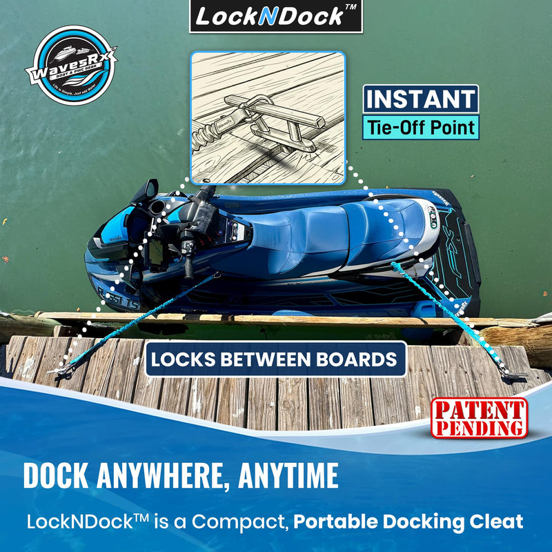 WAVESRX LockNDock™ Portable Docking Cleat for PWC & Small Craft | 316 Stainless Steel Temporary Boat Cleats 4 inch, Twist-to-Lock, Tool-Free,No-Drill Dock Rope Cleat 2 PACK