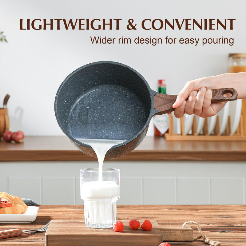 SENSARTE Nonstick Saucepan with Lid, 1.5 Quarts Small Pot with Swiss Granite Coating, Stay-cool Handle, Multipurpose Handy Sauce Pot Small Kitchen Cooking Pot, Induction Comptable, PFOA Free Gray Granite