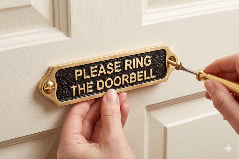 Solid Brass Please Ring The Doorbell Plaque Sign, Black Background Doorbell Notice Plate, Entrance Door Sign for Home, Office, Shop, Reception, Hotel, Clinic, Business Entryway Signage(PLEASE RING THE DOORBELL)