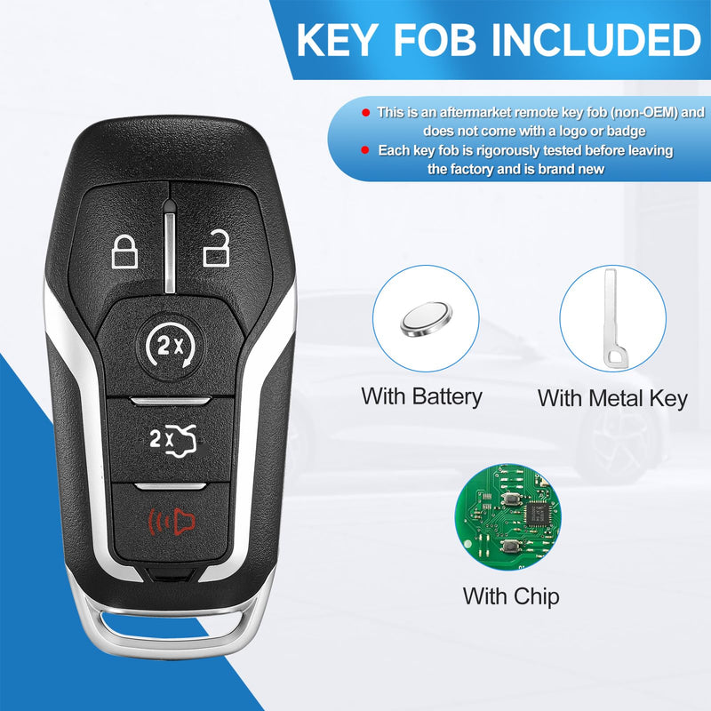 Smart Key Fob Replacement fits for Ford Explorer 2016-2017 Edge Mustang 2015-2017 Fusion 2013-2016 Lincoln MKZ 2013-2016 MKC 2014-2016 MKX 2016-2019 Car Keyless Entry Remote M3N-A2C31243300 902Mhz