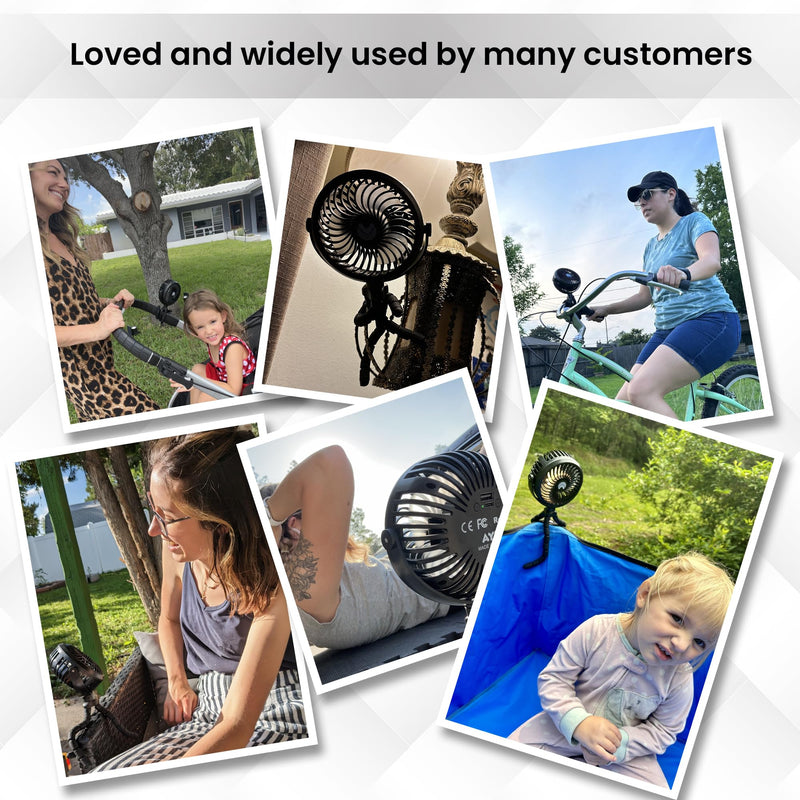 AYL 2600mAh Portable Fan Rechargeable, Flexible Tripod Clip On Fan, Battery Operated Desk Fan, USB Fan, Small Battery Powered Personal Fan for Bedroom, Outdoor Travel, Camping Tent, Car Fan, Black