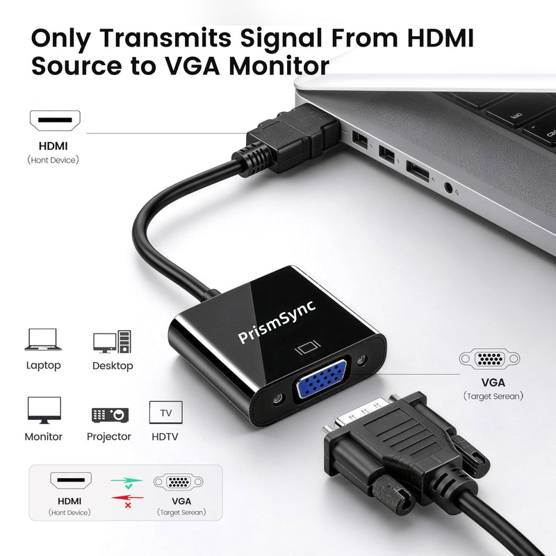 HDMI to VGA Adapter 10-Pack for Laptop to Projector 1080p | Uni-Directional, Gold-Plated Converter (M/F), Plug & Play, Works with PC, Monitor, HDTV, Chromebook, Raspberry Pi, Xbox Black