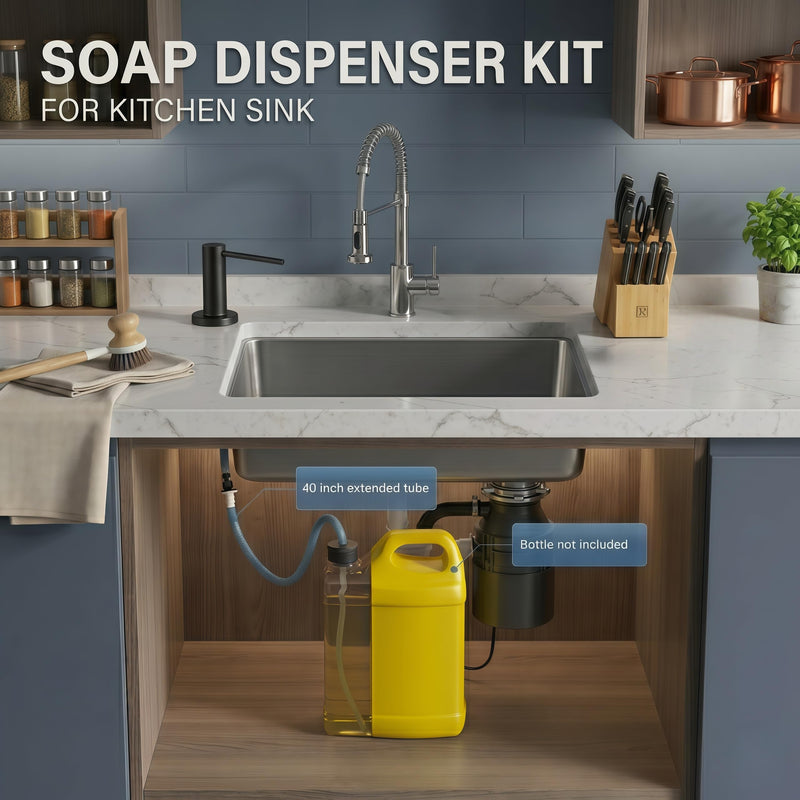 Soap Dispenser for Kitchean Sink, Built in Black Soap Dispenser Stainless Steel Soap Pump with 40" Extension Tube and 500ml Bottle Easy to Refill