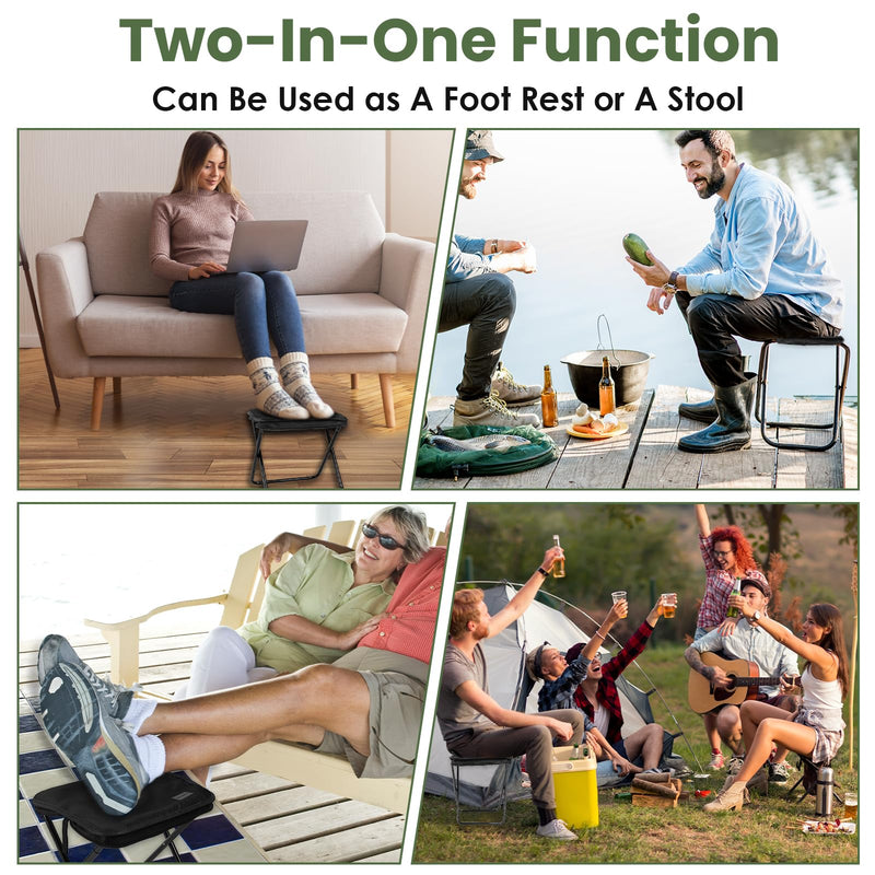Portable Stool, 13 Inch Small Folding Stool for Adults, Ultralight Black Camping Stools for Hiking and Fishing, Hold Up to 330 LBS