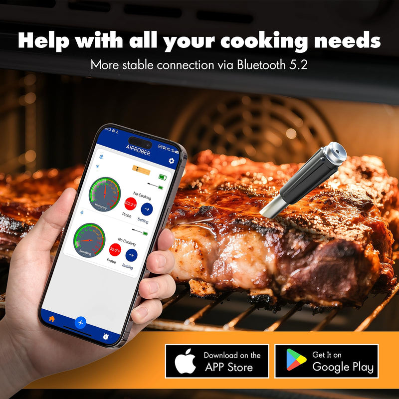 Wireless Meat Thermometer with 2 Ultra-Thin Probes, 700FT Long Range, 1000°F Heat Resistant, ±0.5°F Accuracy, App Controlled for iOS/Android - Ideal for BBQ, Grill, Oven, Smoker, 2025 New