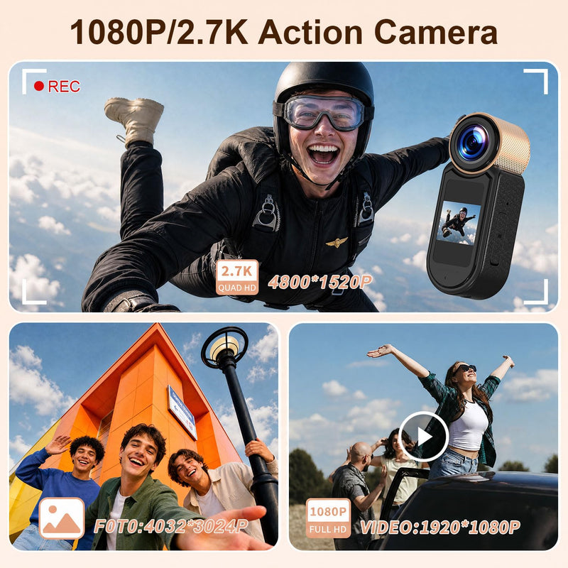 1080P Thumb Action Camera, WiFi Mini Body Hands-Free POV Camera Camcorder | Wearable Portable Recording, with Magnetic Pendant, for Security, Guard, Cycling, Travel, Pet Walking, Vlogging-Black Black