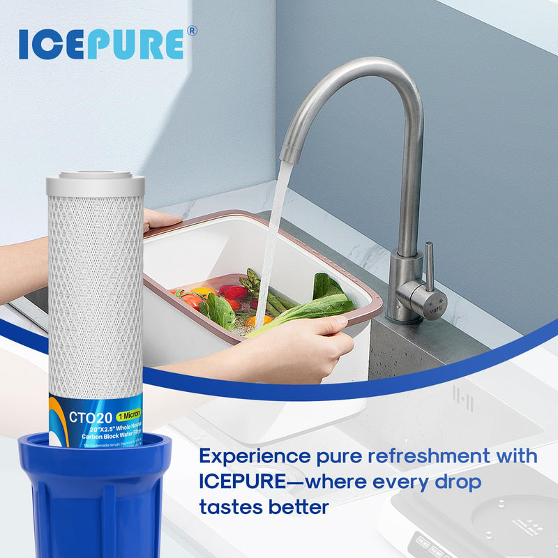 ICEPURE 1 Micron 20" x 2.5" Whole House CTO Carbon Sediment Water Filter Cartridge Compatible with C1-20, EP-20, HX-CB-25-2010, F3WCB32, Pack of 1 Activated Carbon Filter 1 Count(Pack of 1)