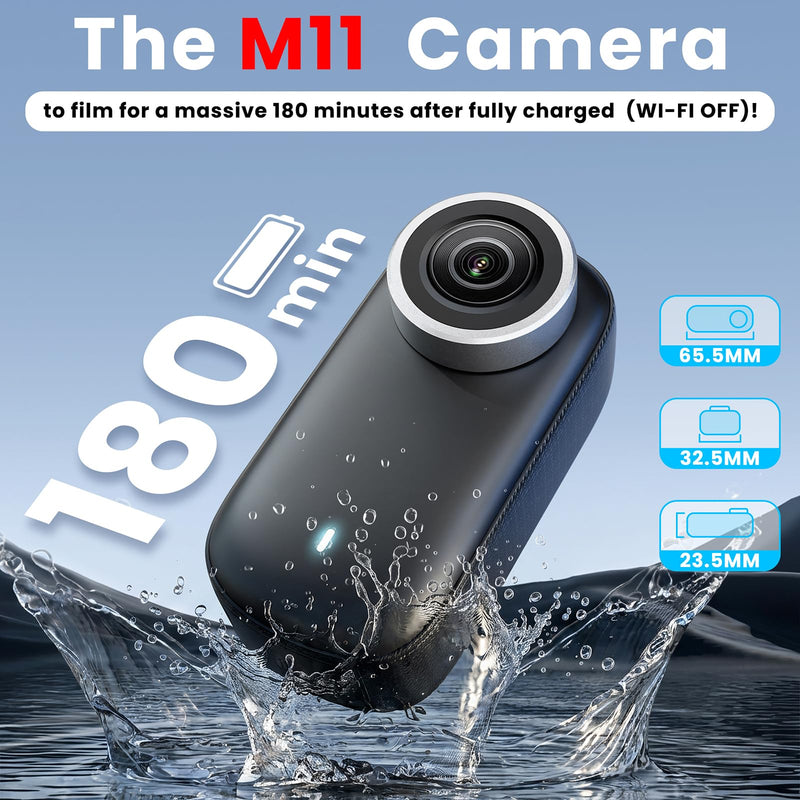 4K Mini Body Camera 64G Wearable Thumb Camera 360° Rotatable Magnetic Clip for Lecture Travel Pet Walking Outdoor Recording（Black） Black
