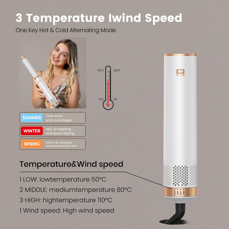 5 in 1 Hair Styler, Air Brush 5 in 1 with Curl Straighten, Volumise Smooth and Drying for Styling, Hot Air Styler for All Hair Type/Length White