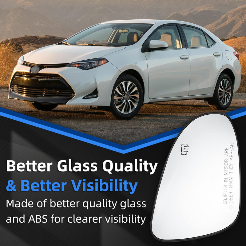Passenger Side Mirror Replacement for Toyota Corolla 2014 2015 2016 2017 2018 2019 - Right Side Mirror Glass, Rear View Mirrors Glass with Power Heated Passenger Side (Right)
