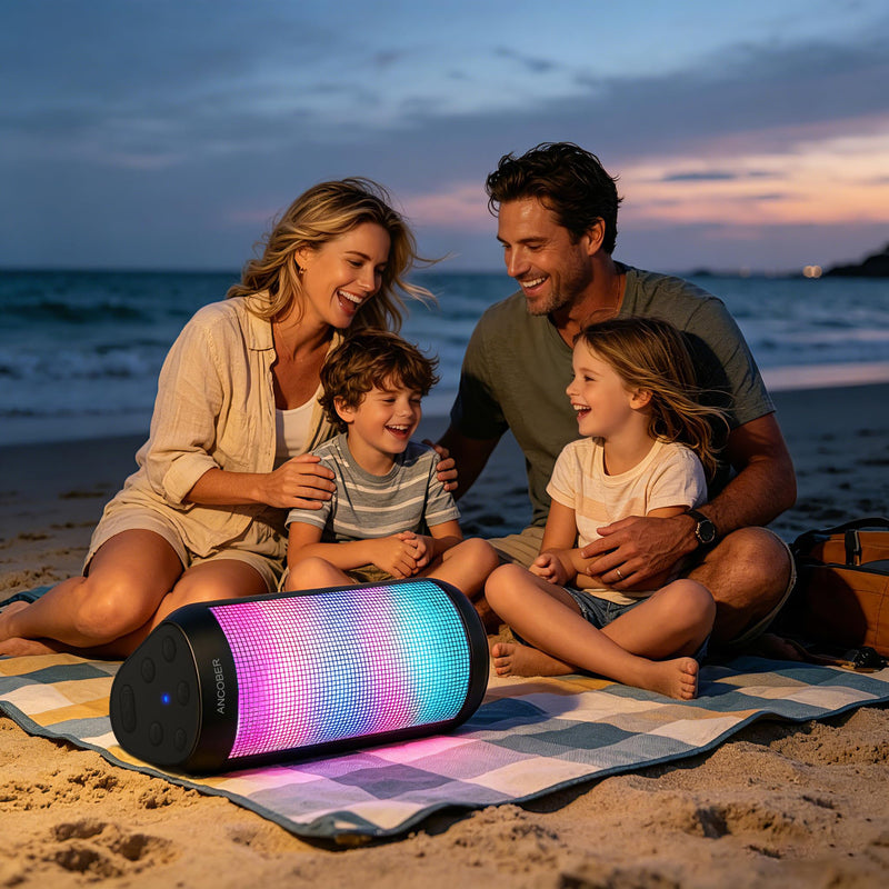 Portable Bluetooth Speaker Powerful HD Loud Sound, LED Lights, IPX4 Wateproof, 24H Playtime, Wireless TWS Pairing, Built-in Mic, for Home/Outdoor/Party, Cool Electronics, Birthday Gifts for Men Women Black